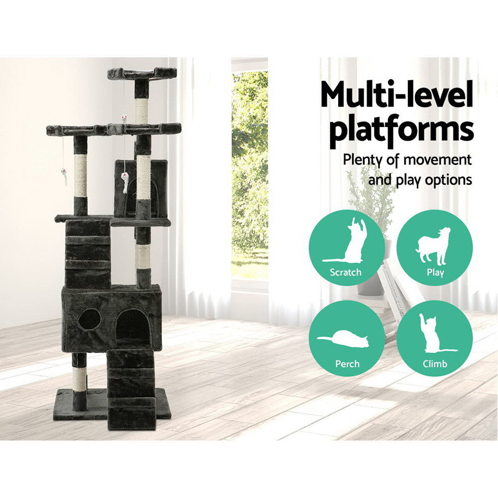 Cat Scratching Posts: i.Pet Cat Tree 180cm Tower Scratching Post Scratcher Wood Condo House Toys Grey