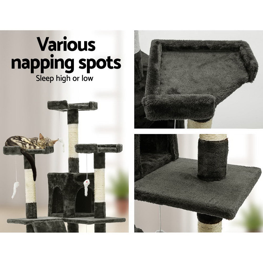 Cat Scratching Posts: i.Pet Cat Tree 180cm Tower Scratching Post Scratcher Wood Condo House Toys Grey