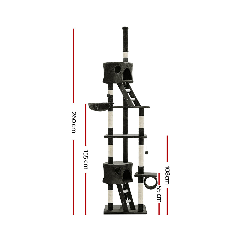 Cat Scratching Posts: i.Pet Cat Tree 260cm Tower Scratching Post Scratcher Condo House Trees Grey
