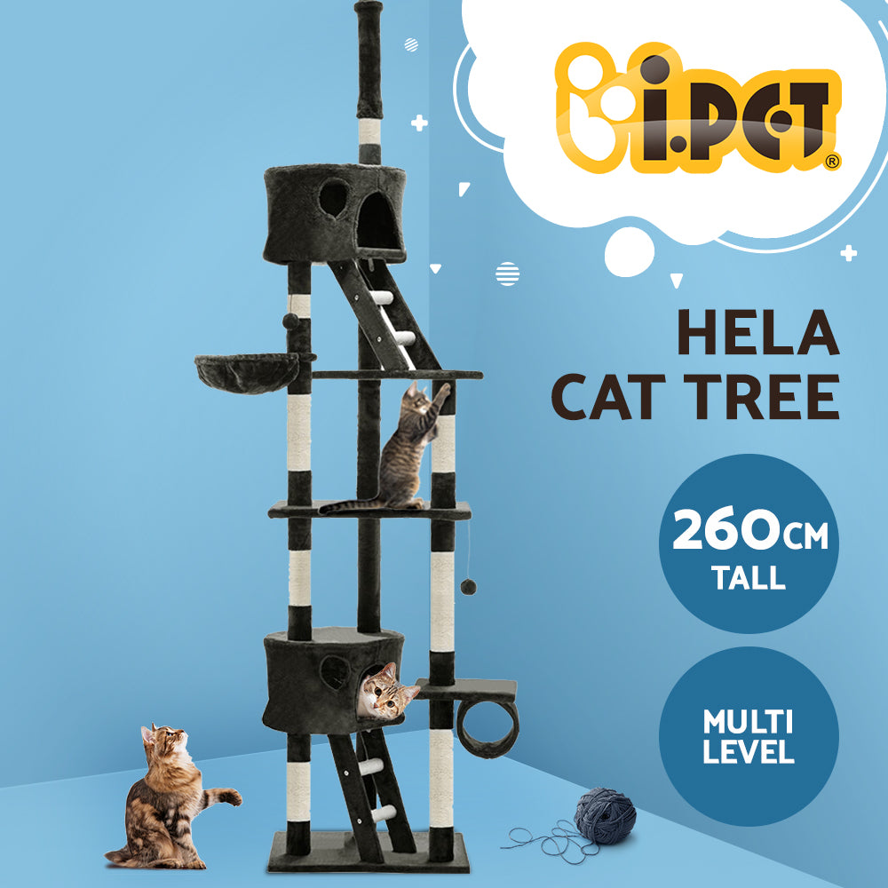 Cat Scratching Posts: i.Pet Cat Tree 260cm Tower Scratching Post Scratcher Condo House Trees Grey