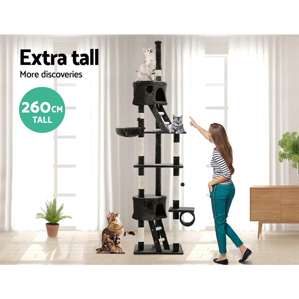 Cat Scratching Posts: i.Pet Cat Tree 260cm Tower Scratching Post Scratcher Condo House Trees Grey
