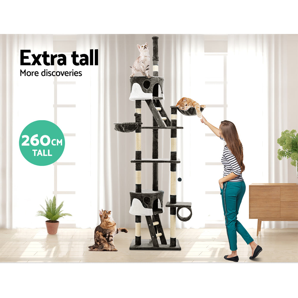 Cat Scratching Posts: i.Pet Cat Tree 260cm Tower Scratching Post Scratcher Condo House Trees Grey
