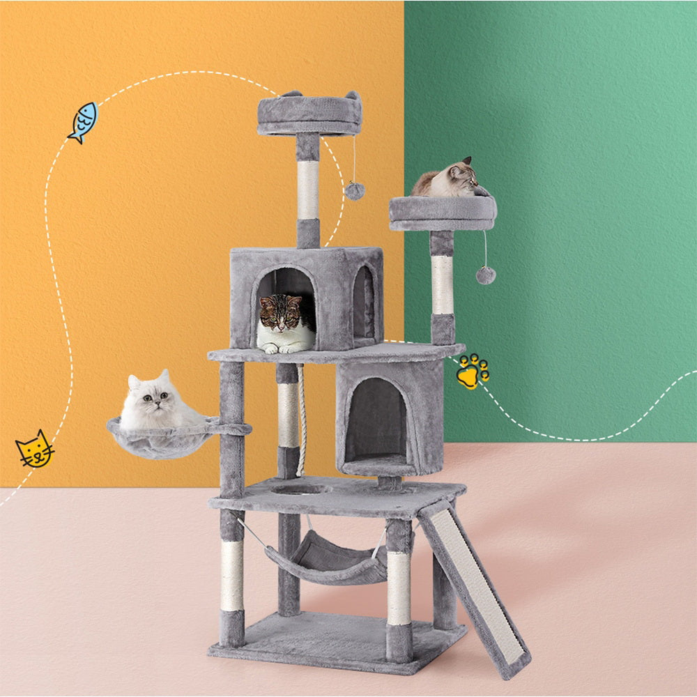 Cat Scratching Posts: i.Pet Cat Tree Tower Scratching Post Scratcher 161cm Condo House Trees Grey