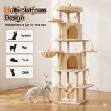 Cat Scratchers: i.Pet Cat Tree Tower 167cm Large Scratching Post Furniture Scratcher House Beige