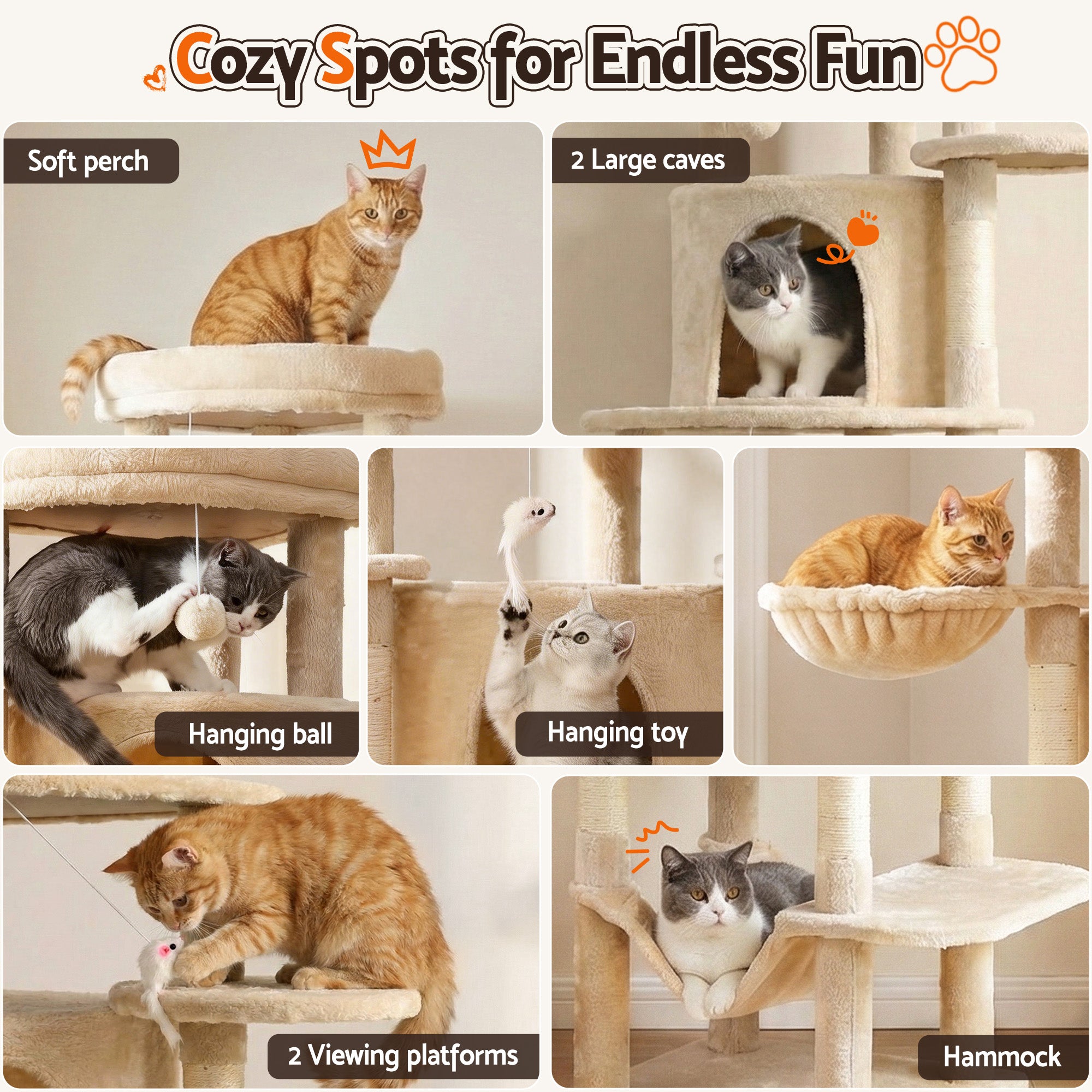 Cat Scratchers: i.Pet Cat Tree Tower 167cm Large Scratching Post Furniture Scratcher House Beige