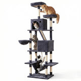 Cat Scratchers: i.Pet Cat Tree Tower 206cm Large Scratching Post Furniture Scratcher House Grey