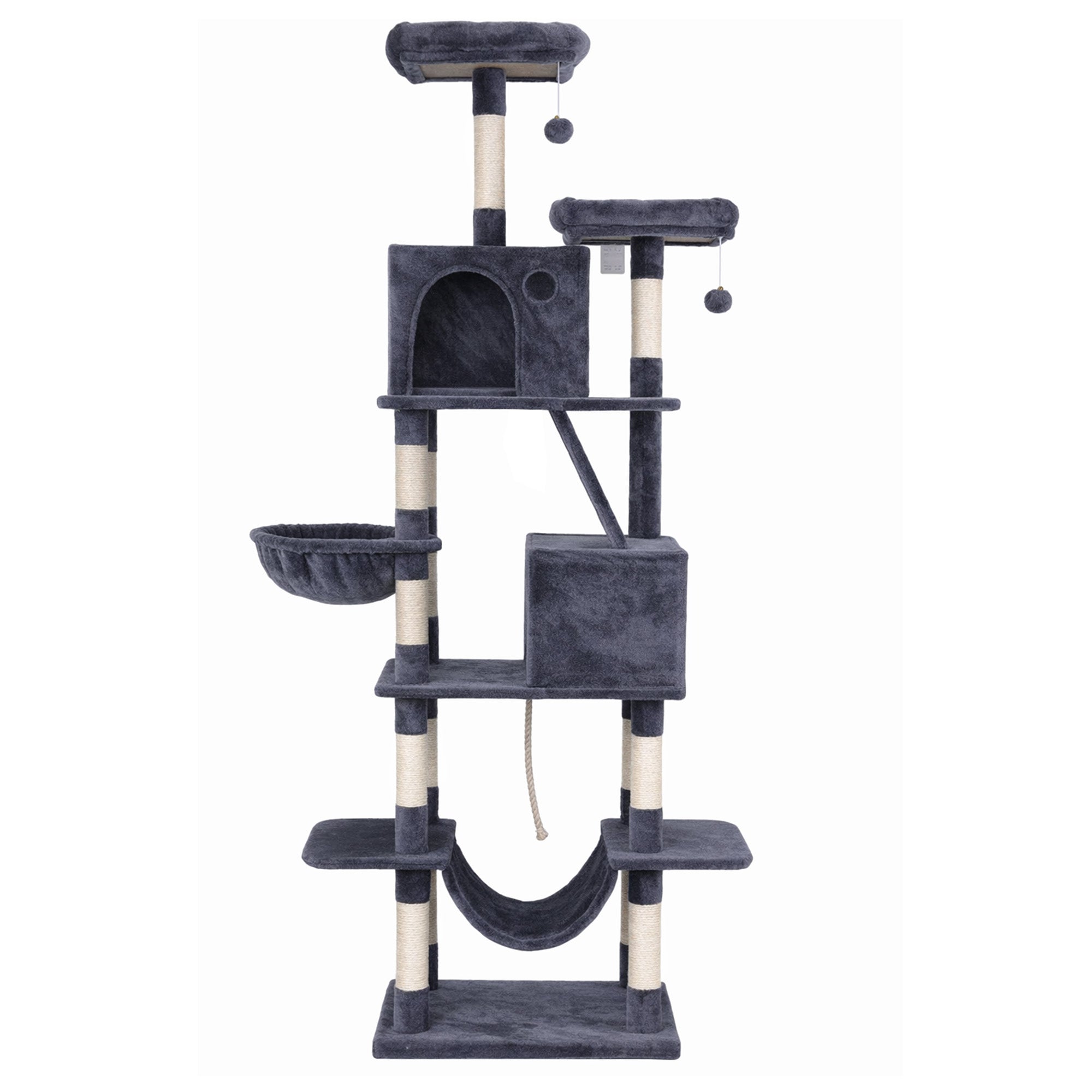 Cat Scratchers: i.Pet Cat Tree Tower 206cm Large Scratching Post Furniture Scratcher House Grey
