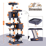 Cat Scratchers: i.Pet Cat Tree Tower 206cm Large Scratching Post Furniture Scratcher House Grey