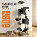 Cat Scratchers: i.Pet Cat Tree Tower 206cm Large Scratching Post Furniture Scratcher House Grey