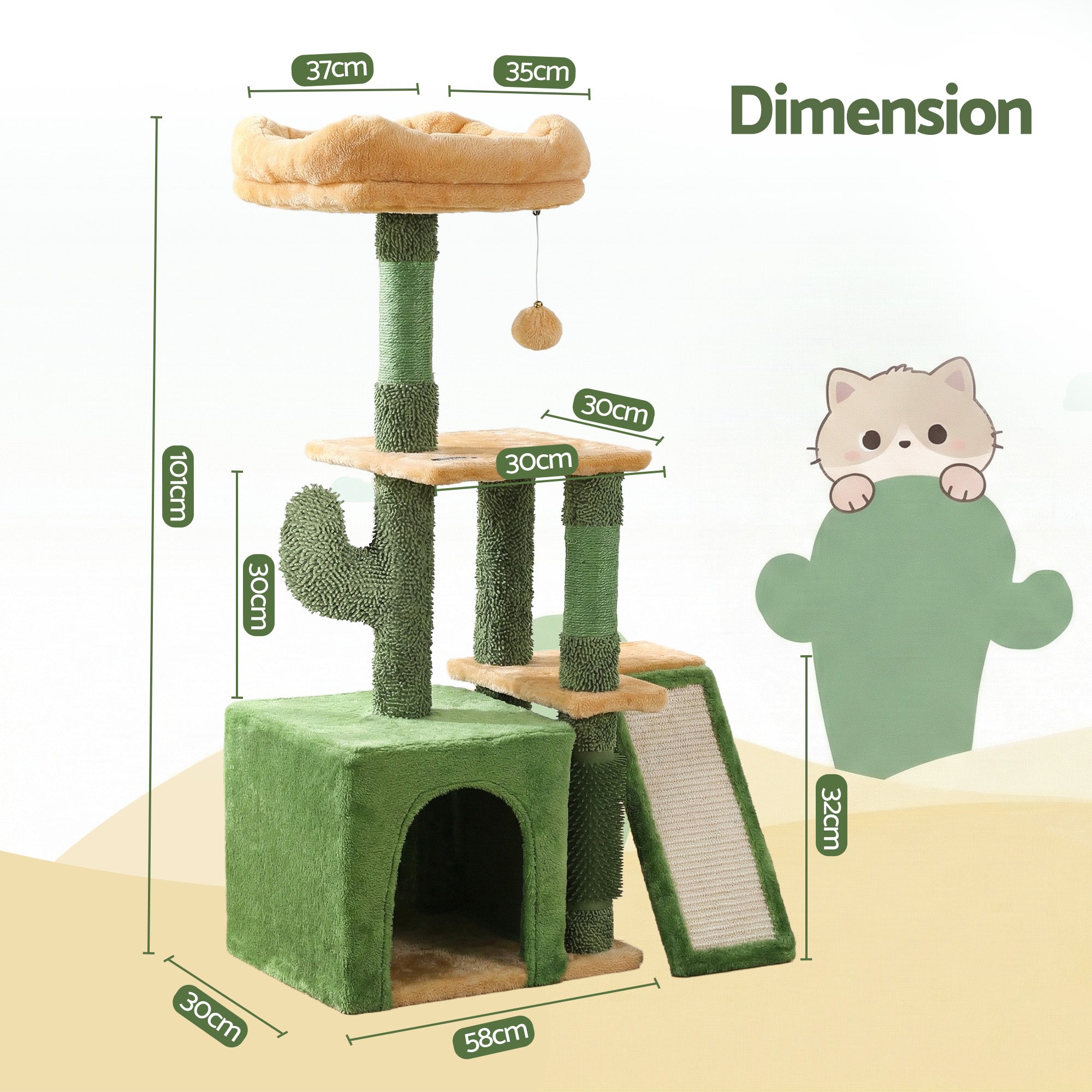 Cat Scratching Posts: i.Pet Cat Tree Tower 101cm Scratching Post Furniture Scratcher House Green