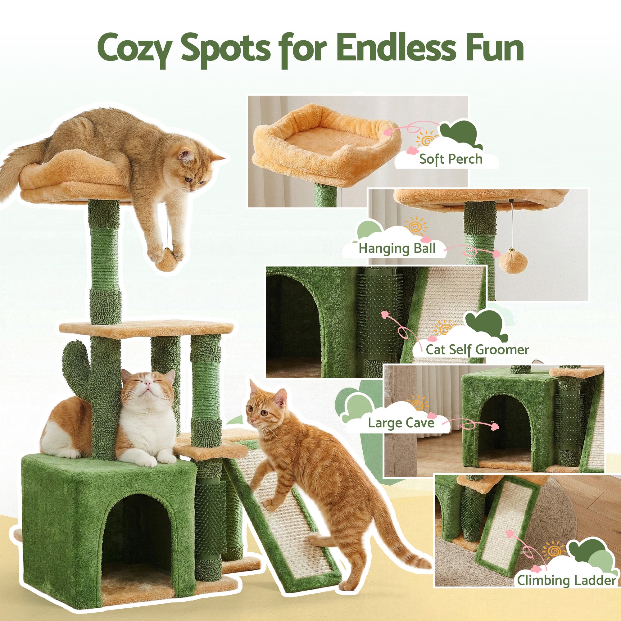 Cat Scratching Posts: i.Pet Cat Tree Tower 101cm Scratching Post Furniture Scratcher House Green