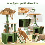 Cat Scratching Posts: i.Pet Cat Tree Tower 101cm Scratching Post Furniture Scratcher House Green