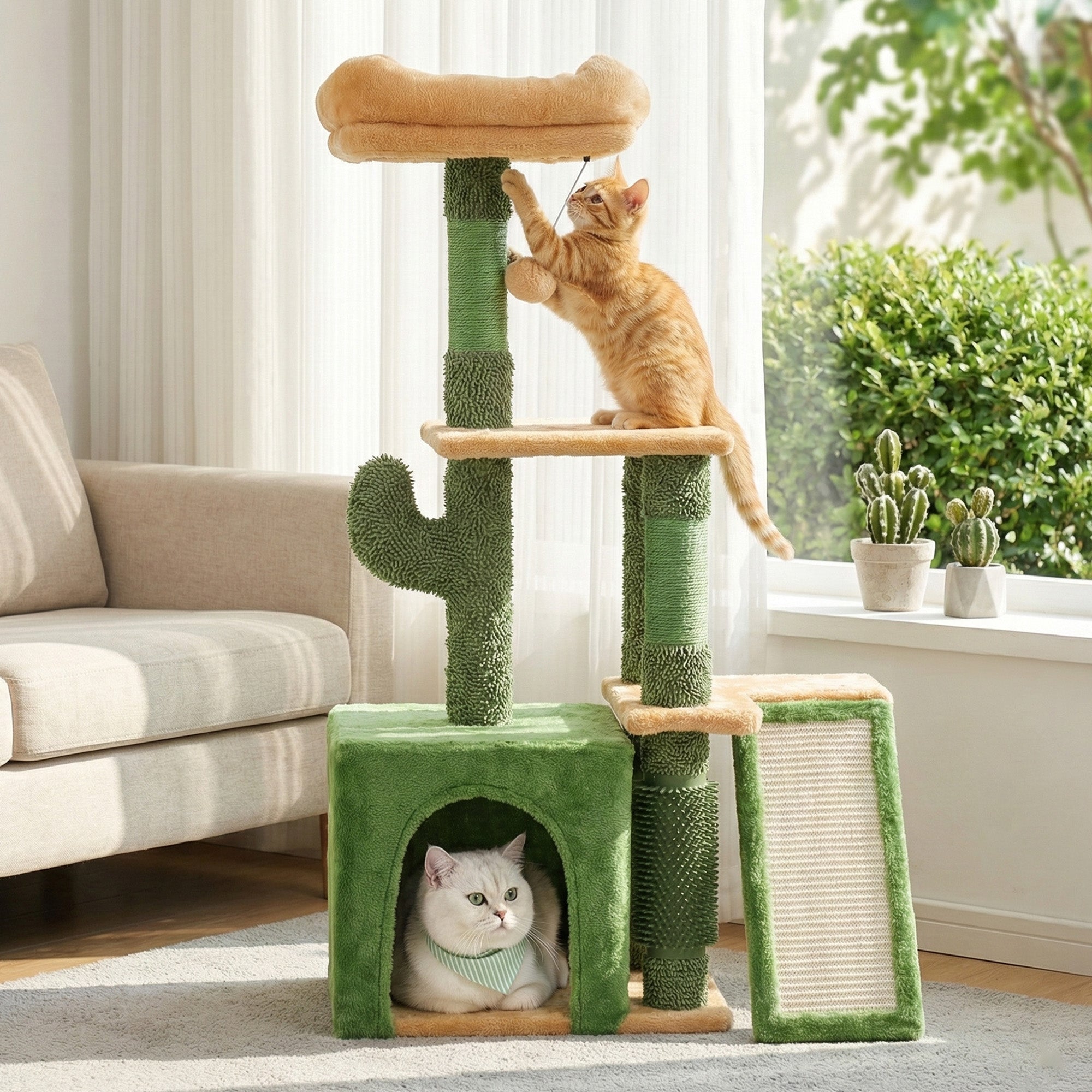 Cat Scratching Posts: i.Pet Cat Tree Tower 101cm Scratching Post Furniture Scratcher House Green