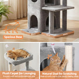 Cat Scratching Posts: i.Pet Cat Tree Tower 127cm Scratching Post Furniture Scratcher House Light Grey