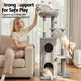 Cat Scratching Posts: i.Pet Cat Tree Tower 127cm Scratching Post Furniture Scratcher House Light Grey