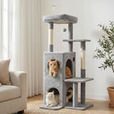 Cat Scratching Posts: i.Pet Cat Tree Tower 127cm Scratching Post Furniture Scratcher House Light Grey