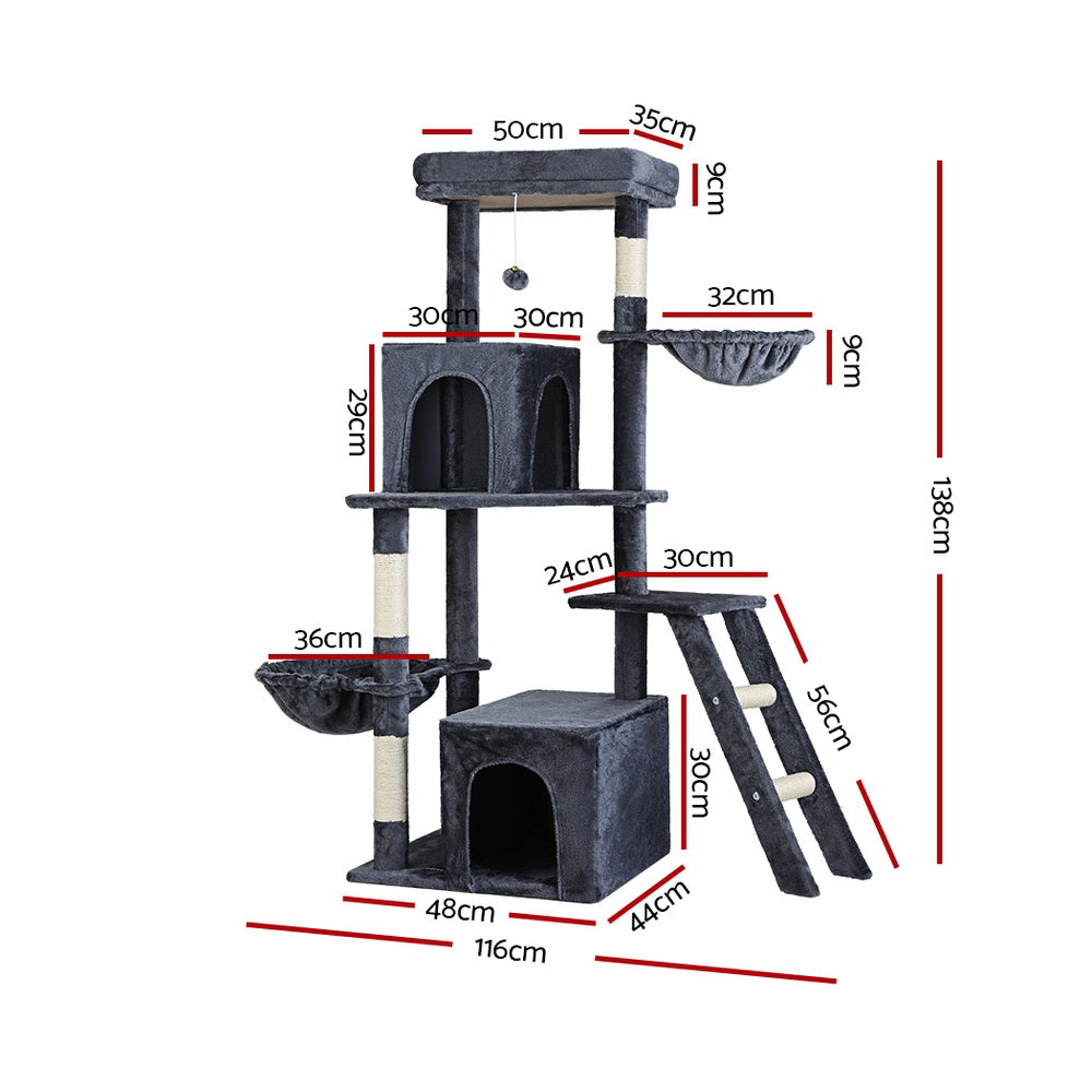 Cat Scratching Posts: i.Pet Cat Tree Tower Scratching Post Scratcher 138cm Trees Condo House Grey