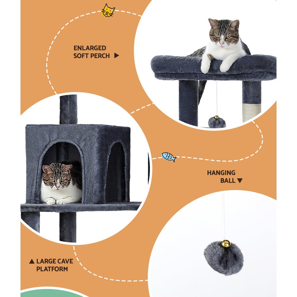 Cat Scratching Posts: i.Pet Cat Tree Tower Scratching Post Scratcher 138cm Trees Condo House Grey