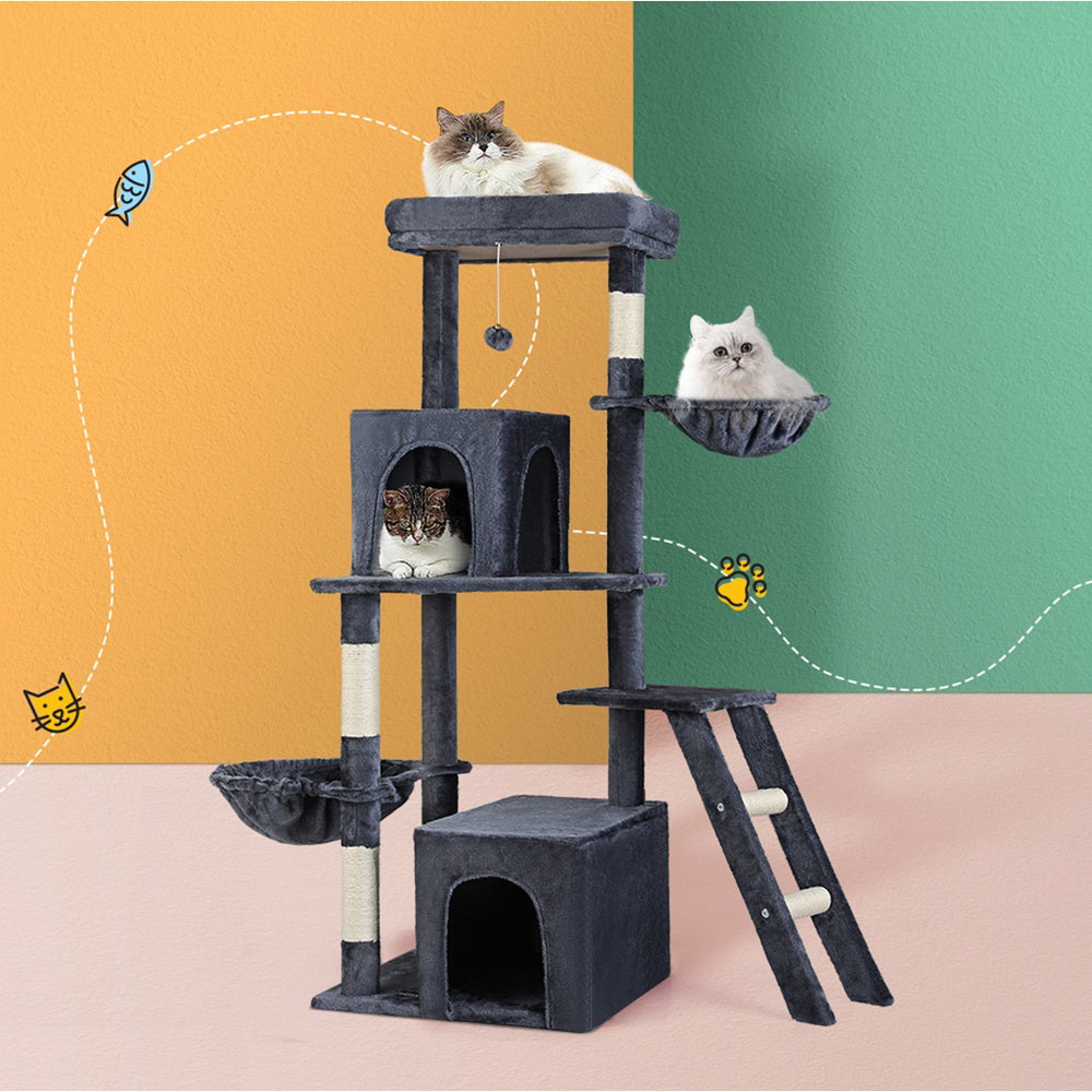 Cat Scratching Posts: i.Pet Cat Tree Tower Scratching Post Scratcher 138cm Trees Condo House Grey