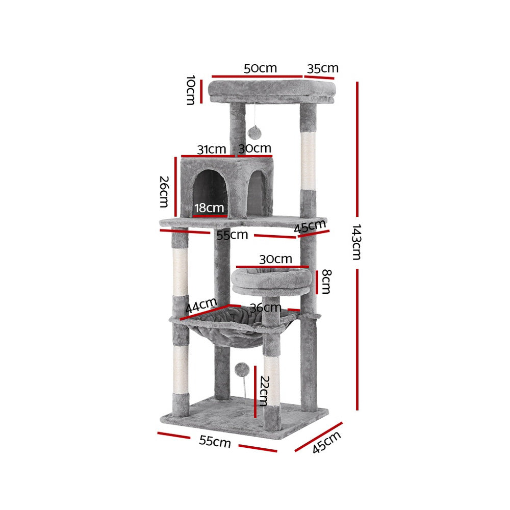 Cat Scratching Posts: i.Pet Cat Tree Tower Scratching Post Scratcher 143cm Condo House Trees Grey