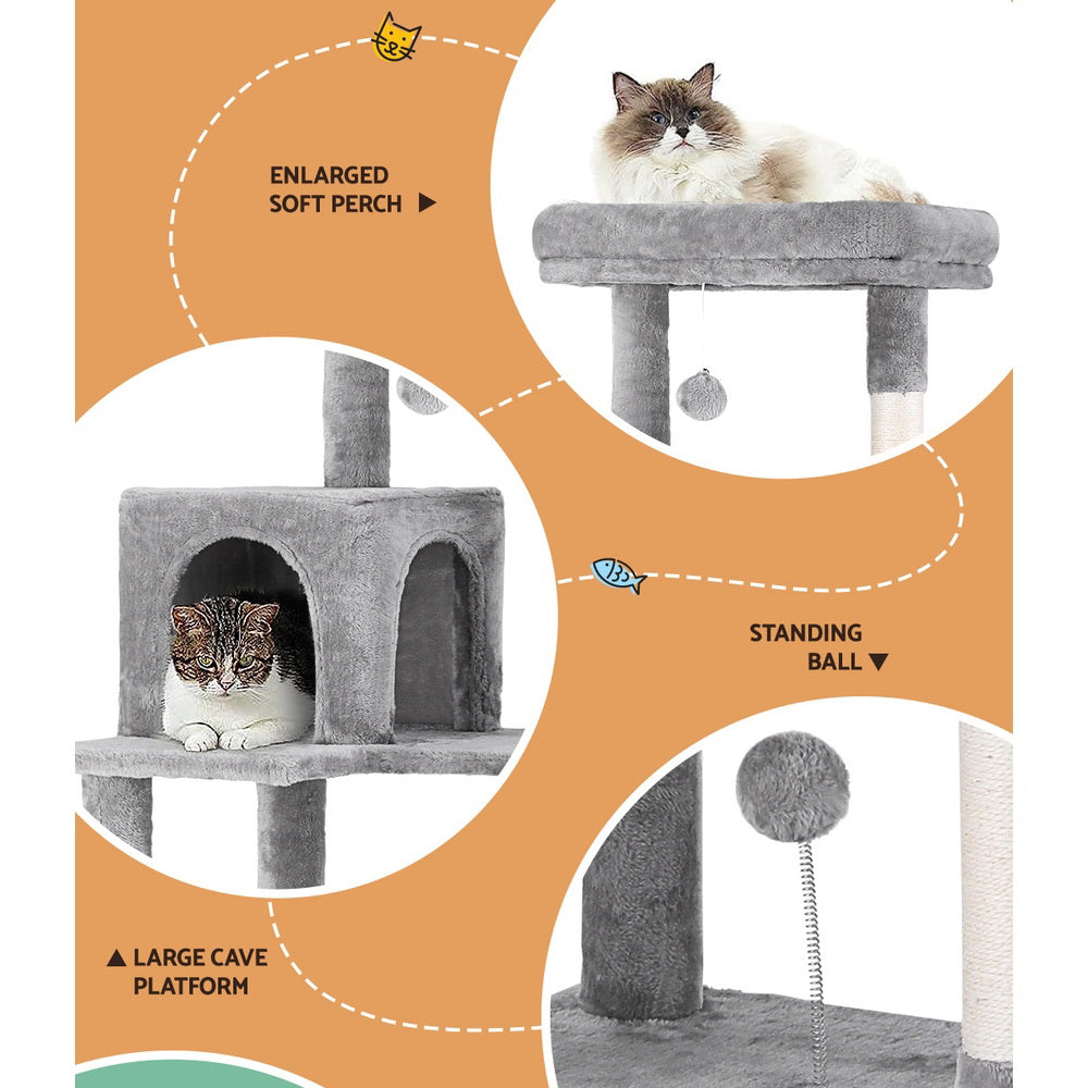 Cat Scratching Posts: i.Pet Cat Tree Tower Scratching Post Scratcher 143cm Condo House Trees Grey