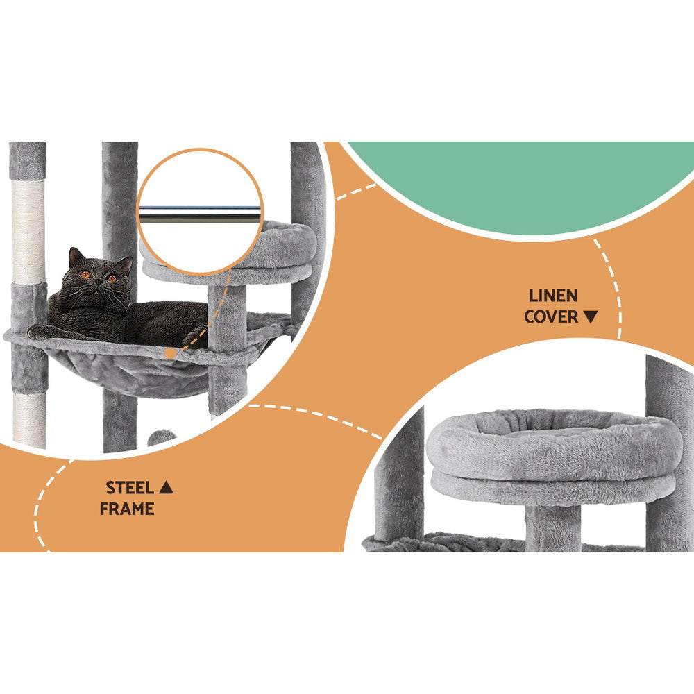 Cat Scratching Posts: i.Pet Cat Tree Tower Scratching Post Scratcher 143cm Condo House Trees Grey