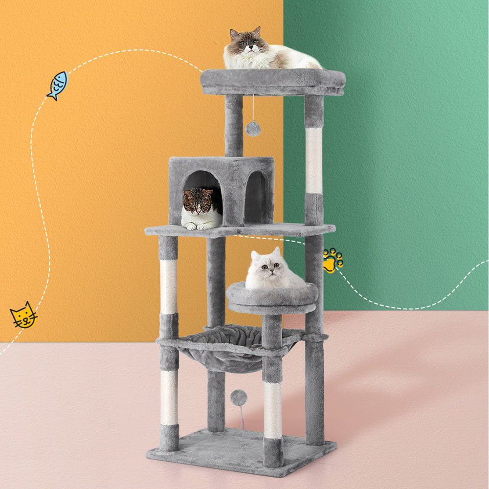 Cat Scratching Posts: i.Pet Cat Tree Tower Scratching Post Scratcher 143cm Condo House Trees Grey