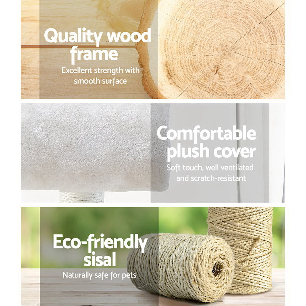 Cat Scratching Posts: i.Pet Cat Tree 141cm Tower Scratching Post Scratcher Condo Wood House Bed Beige