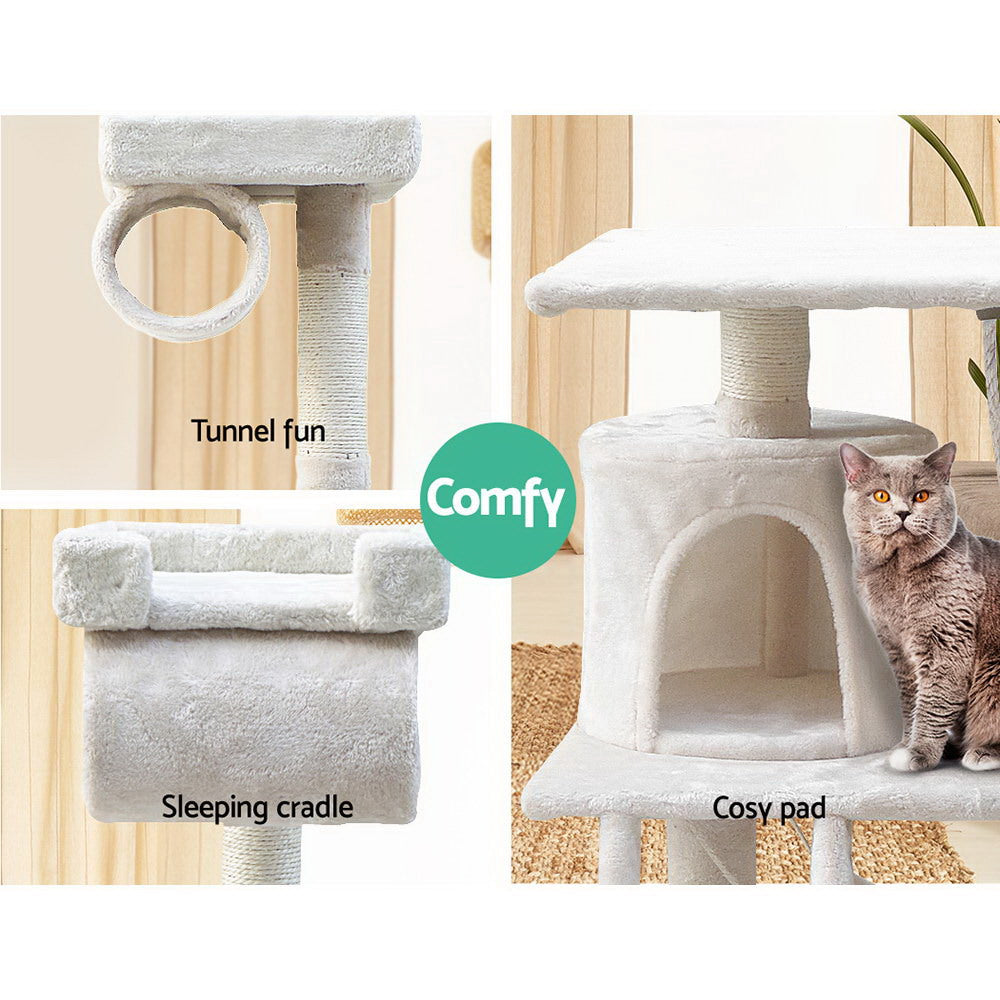 Cat Scratching Posts: i.Pet Cat Tree 141cm Tower Scratching Post Scratcher Condo Wood House Bed Beige