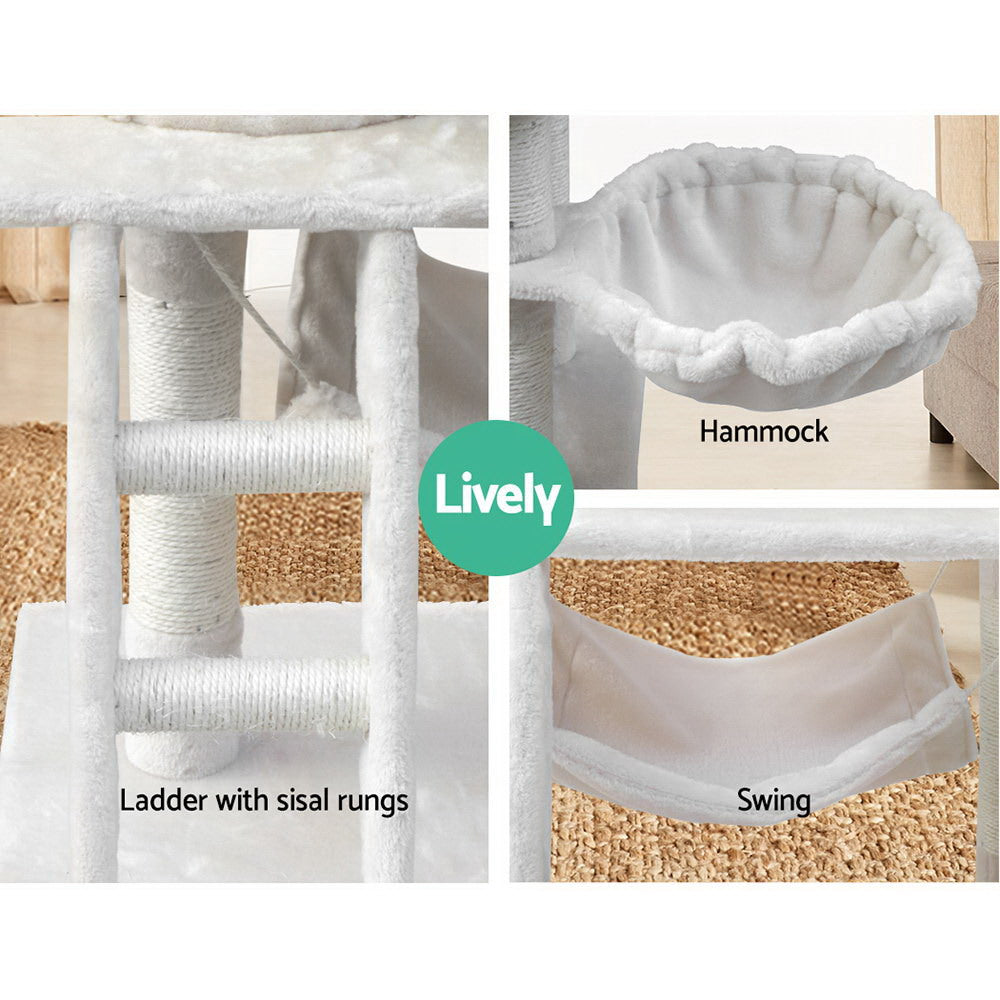 Cat Scratching Posts: i.Pet Cat Tree 141cm Tower Scratching Post Scratcher Condo Wood House Bed Beige