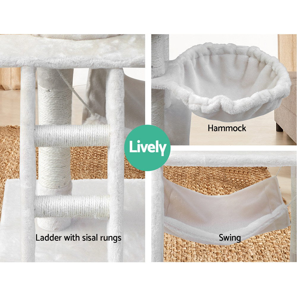 Cat Scratching Posts: i.Pet Cat Tree 141cm Tower Scratching Post Scratcher Condo Wood House Bed Beige