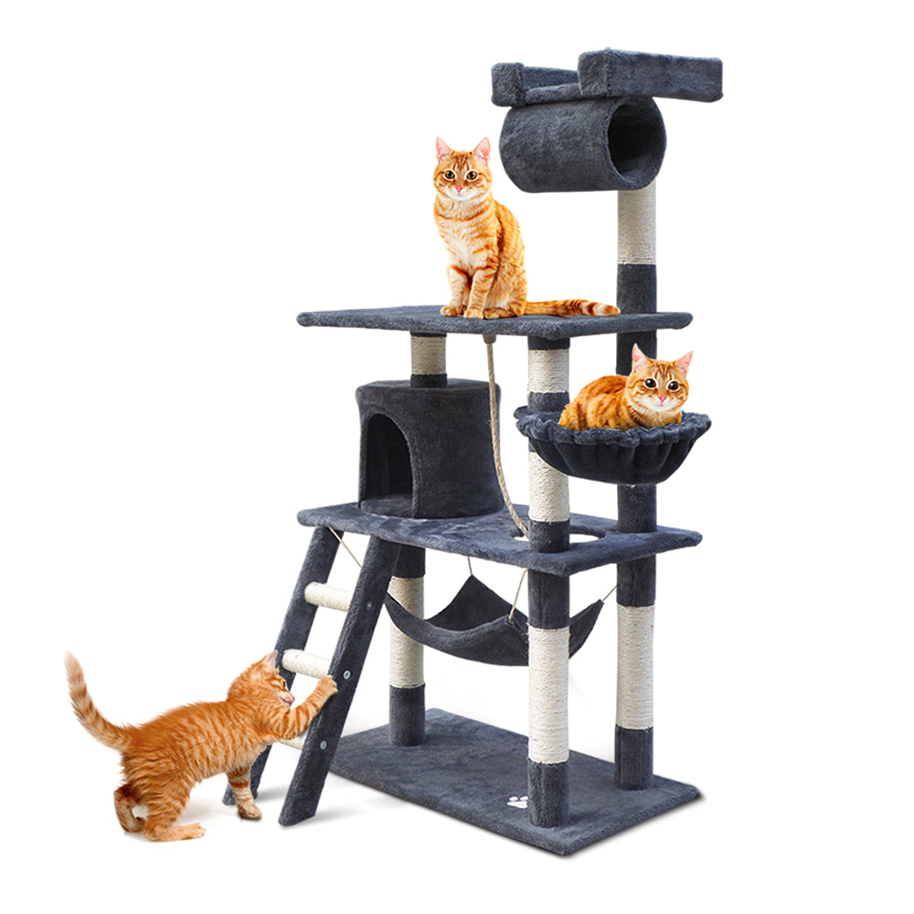 Cat Scratching Posts: i.Pet Cat Tree 141cm Tower Scratching Post Scratcher Condo Wood House Bed Grey