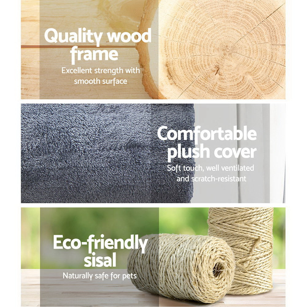 Cat Scratching Posts: i.Pet Cat Tree 141cm Tower Scratching Post Scratcher Condo Wood House Bed Grey