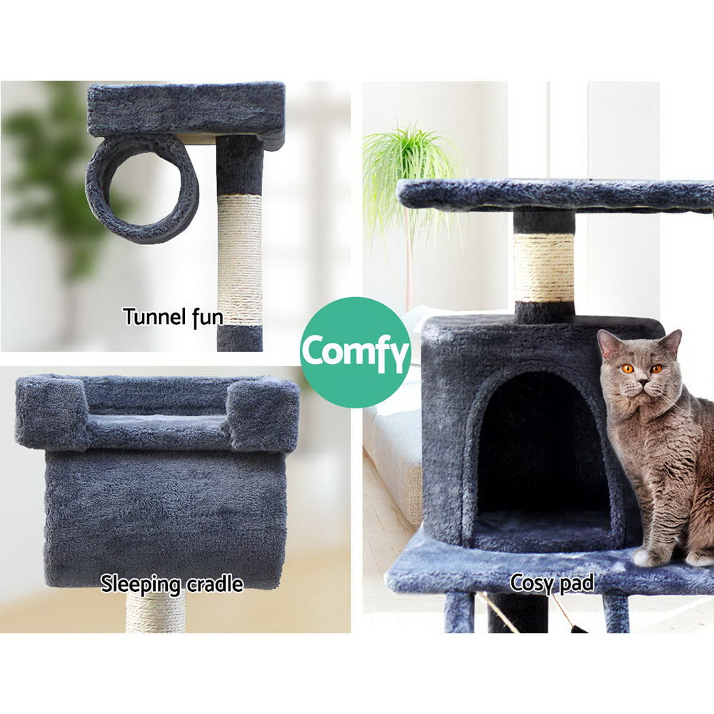 Cat Scratching Posts: i.Pet Cat Tree 141cm Tower Scratching Post Scratcher Condo Wood House Bed Grey