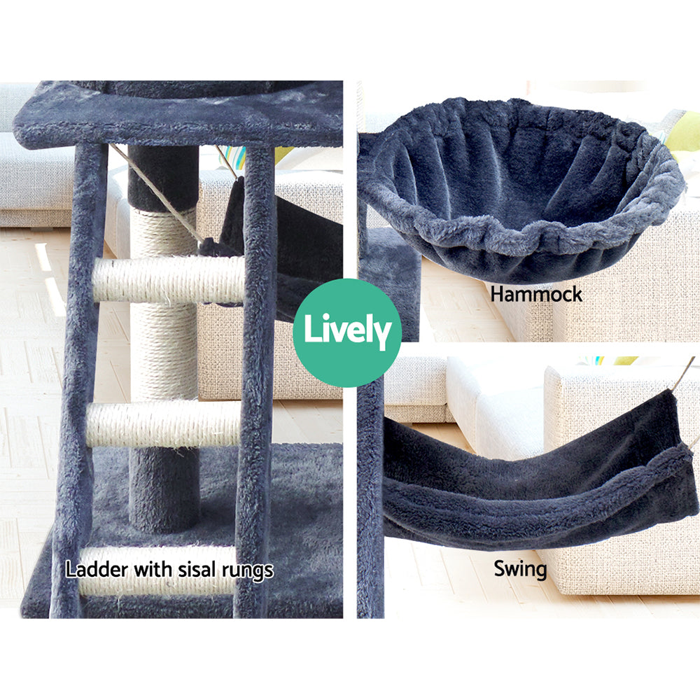 Cat Scratching Posts: i.Pet Cat Tree 141cm Tower Scratching Post Scratcher Condo Wood House Bed Grey