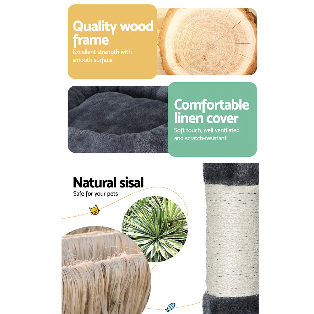 Cat Scratching Posts: i.Pet Cat Tree 144cm Tower Scratching Post Scratcher Wood Condo Toys House Bed