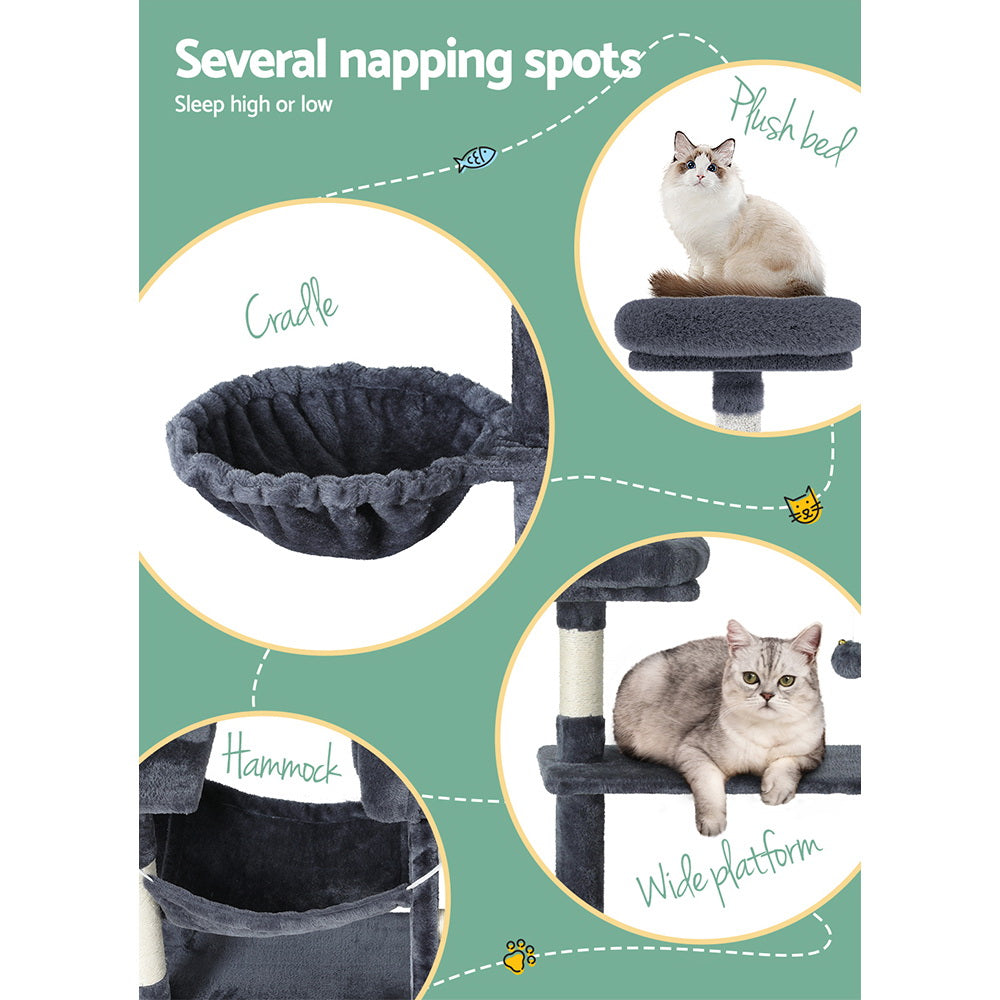 Cat Scratching Posts: i.Pet Cat Tree 144cm Tower Scratching Post Scratcher Wood Condo Toys House Bed