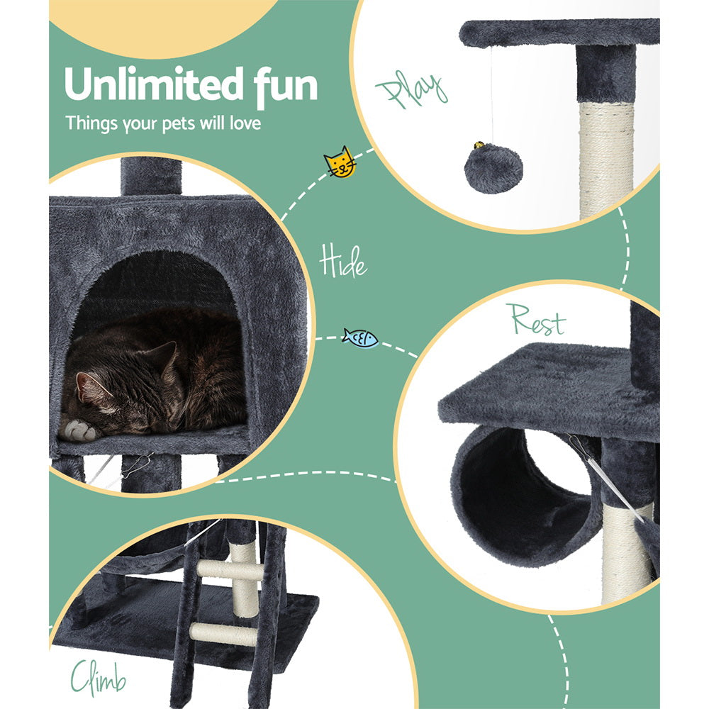 Cat Scratching Posts: i.Pet Cat Tree 144cm Tower Scratching Post Scratcher Wood Condo Toys House Bed