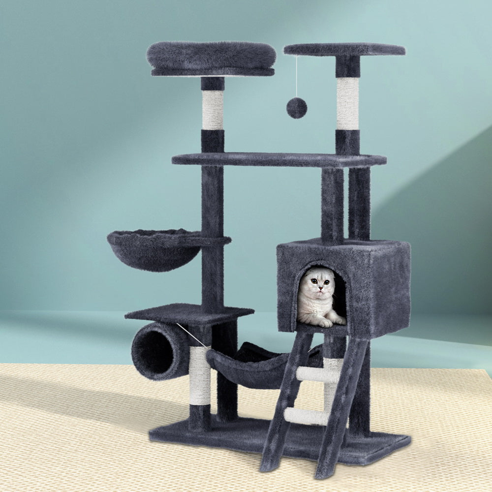 Cat Scratching Posts: i.Pet Cat Tree 144cm Tower Scratching Post Scratcher Wood Condo Toys House Bed
