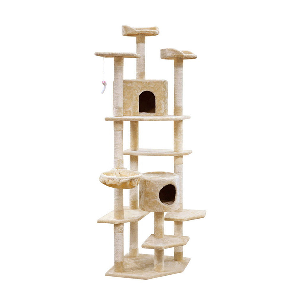 Cat Scratching Posts: i.Pet Cat Tree 203cm Tower Scratching Post Scratcher Condo Trees House Bed Beige