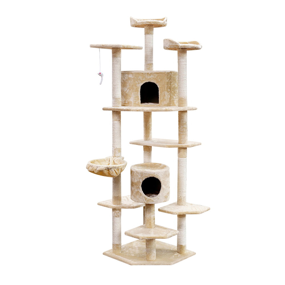 Cat Scratching Posts: i.Pet Cat Tree 203cm Tower Scratching Post Scratcher Condo Trees House Bed Beige