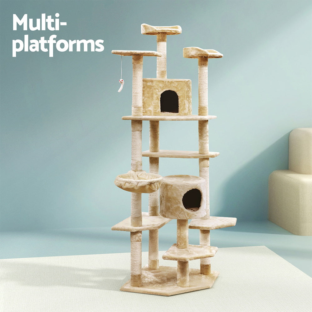 Cat Scratching Posts: i.Pet Cat Tree 203cm Tower Scratching Post Scratcher Condo Trees House Bed Beige