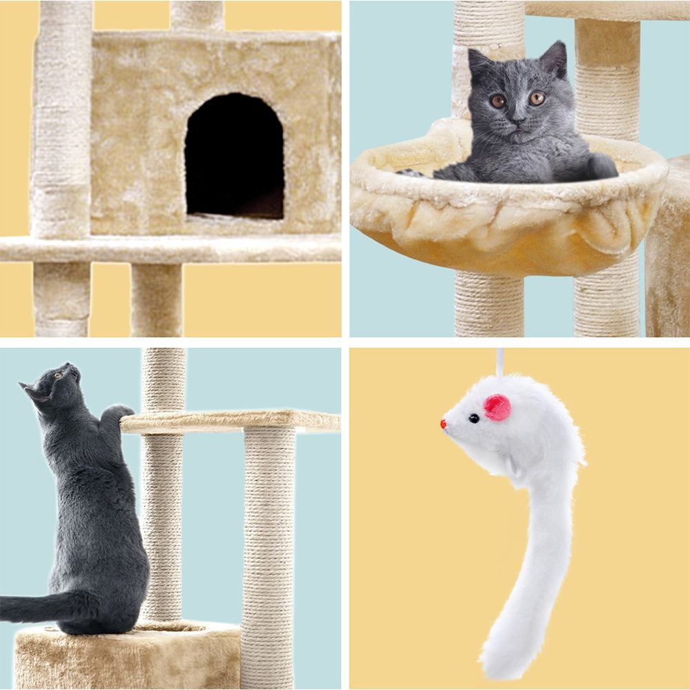 Cat Scratching Posts: i.Pet Cat Tree 203cm Tower Scratching Post Scratcher Condo Trees House Bed Beige