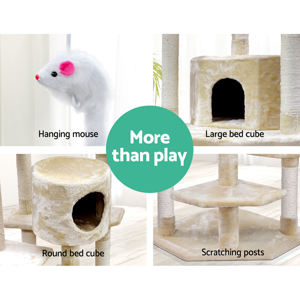 Cat Scratching Posts: i.Pet Cat Tree 203cm Tower Scratching Post Scratcher Condo Trees House Bed Beige
