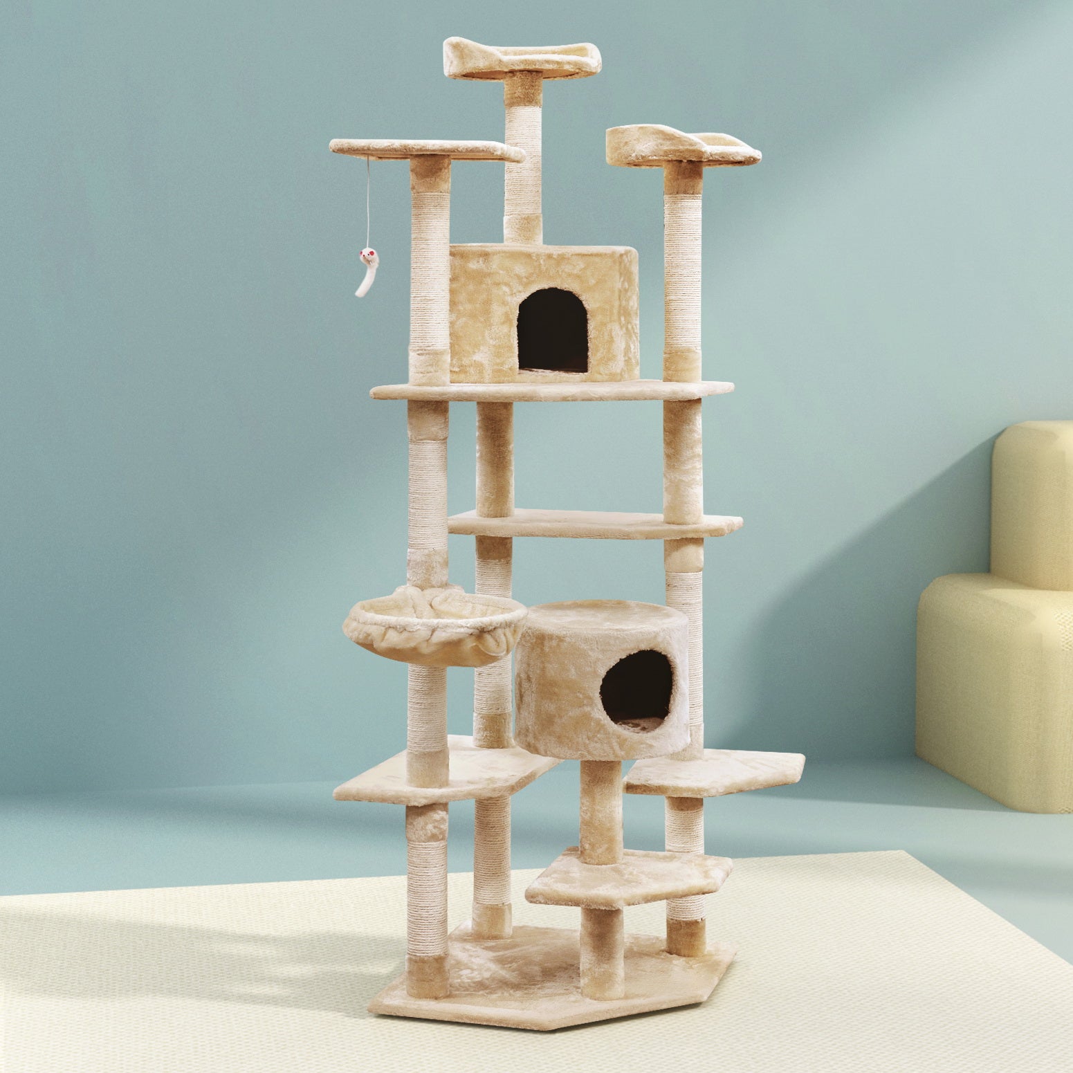 Cat Scratching Posts: i.Pet Cat Tree 203cm Tower Scratching Post Scratcher Condo Trees House Bed Beige