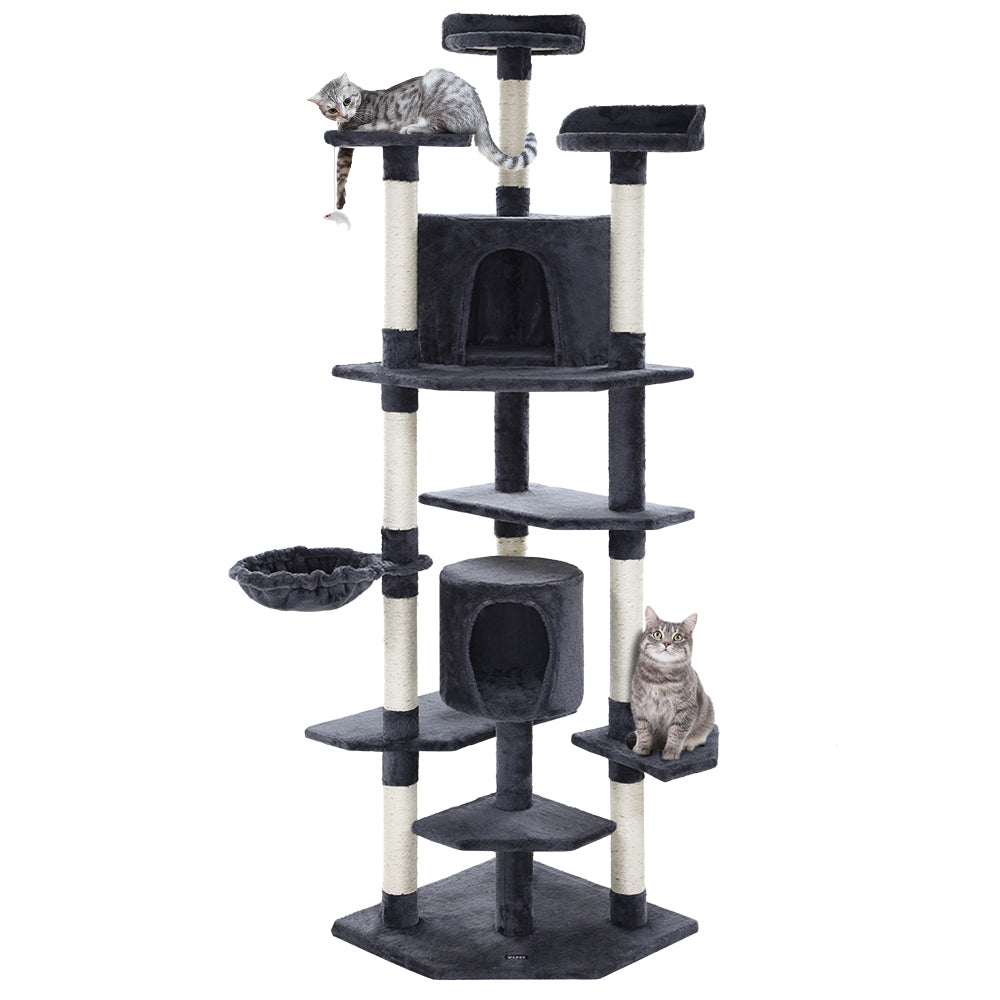 Cat Scratching Posts: i.Pet Cat Tree 203cm Tower Scratching Post Scratcher Condo Trees House Bed Grey