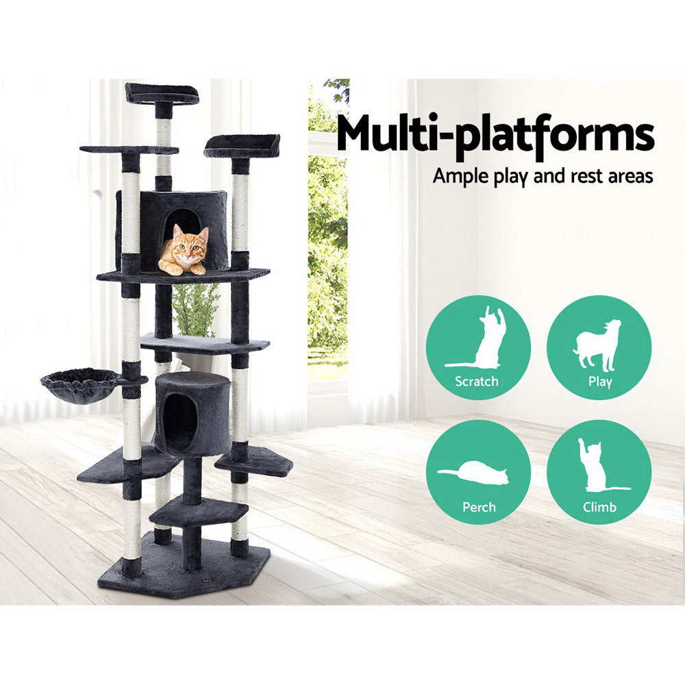 Cat Scratching Posts: i.Pet Cat Tree 203cm Tower Scratching Post Scratcher Condo Trees House Bed Grey