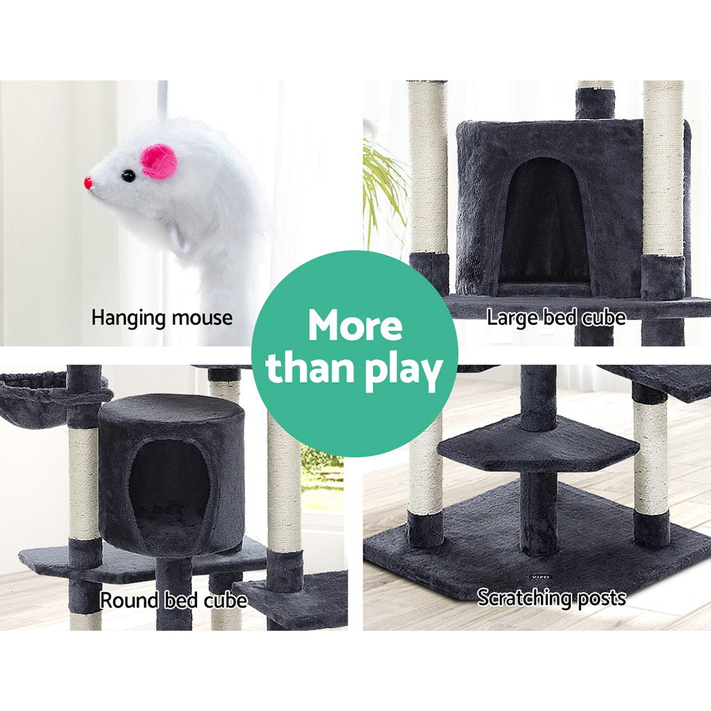 Cat Scratching Posts: i.Pet Cat Tree 203cm Tower Scratching Post Scratcher Condo Trees House Bed Grey