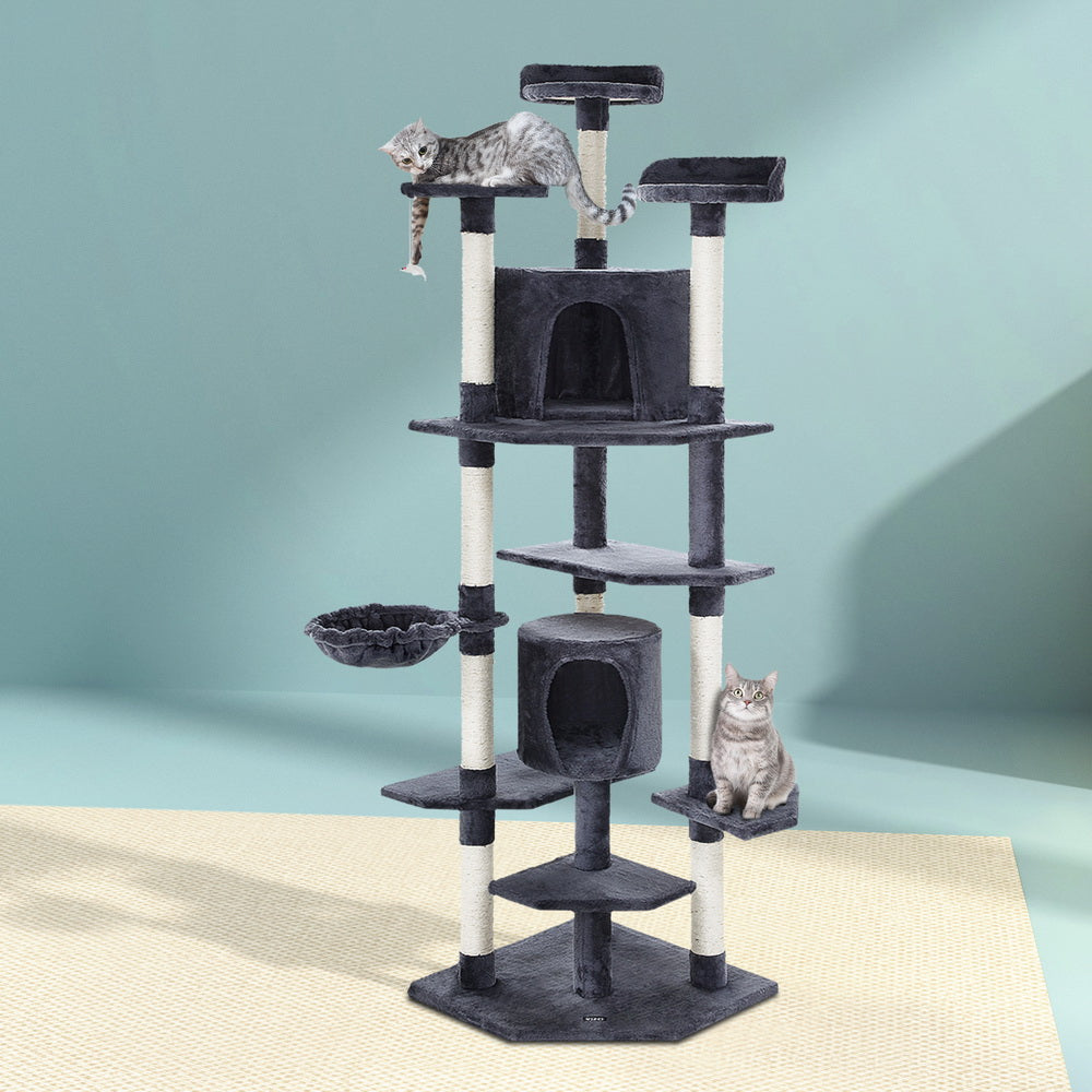 Cat Scratching Posts: i.Pet Cat Tree 203cm Tower Scratching Post Scratcher Condo Trees House Bed Grey