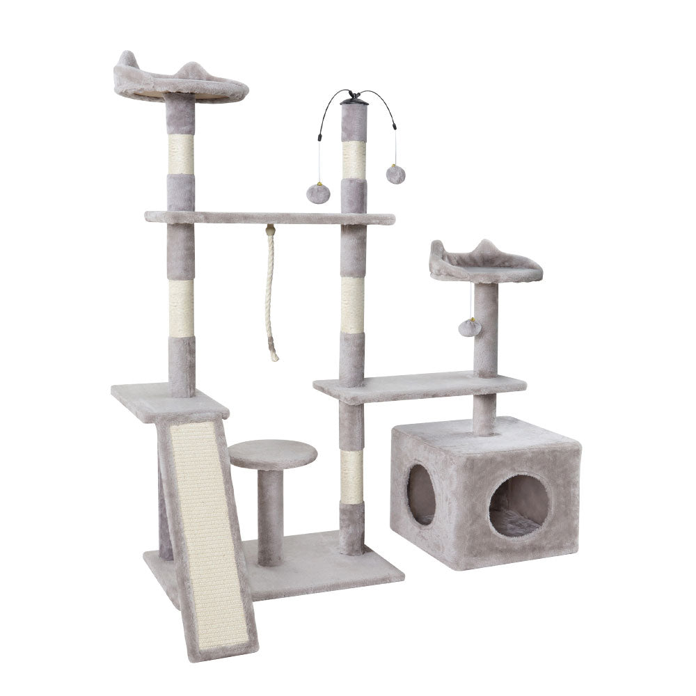 Cat Scratching Posts: i.Pet Cat Tree 135cm Tower Scratching Post Scratcher Wood Condo House Toys Grey
